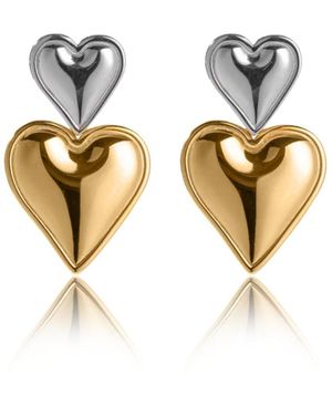 VIEA Giselle Two Tone Statement Heart Shaped Earrings - Metallic