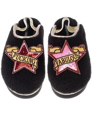 Laines London Flatform Cloud Slippers With & Fucking Fabulous Brooches - Black
