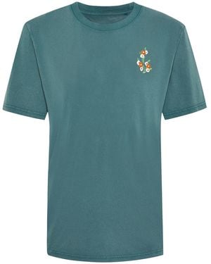 INGMARSON Floral Embroidered Organic Cotton T-Shirt - Blue