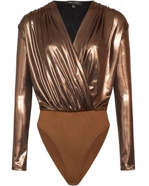 Urban Touch Rose Premium Jersey Metallic Wrap Bodysuit Bronze - Brown