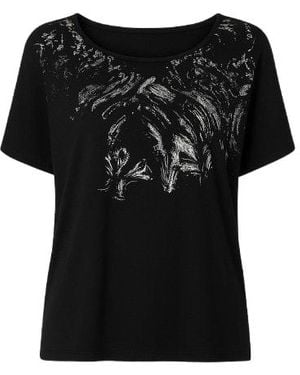 Conquista Short Sleeve Top With Foil Print - Black