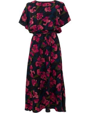 Louche Basford Watermark Floral Print Cape Sleeve Midi Dress - Purple