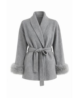 Curated Row Minimal Belted Jacket With Faux Fur Cuffs - Gray