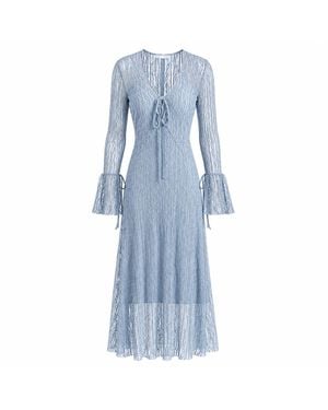 Belsize25 Trumpet Dress Flared Sleeve Sheer Lace Knit Dress - Blue