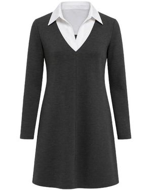 Conquista Dress With Shirt Style Collar - Black