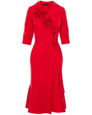 concept A trois Wrap Blazer Dress With Flowers - Red