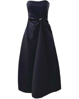 London Atelier Byproduct Strapless Dress With Asymmetrical Folds & Pearl Detail - Blue