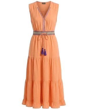 Lalipop Design Terracotta Muslin Sleeveless Belted Midi Dress - Orange