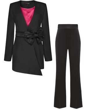 Tia Dorraine Pearl Power Suit With Satin Bow Belt - Black