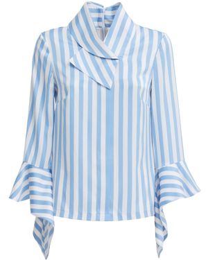 Julia Allert Satin Striped Blouse With Asymmetric Collar - Blue