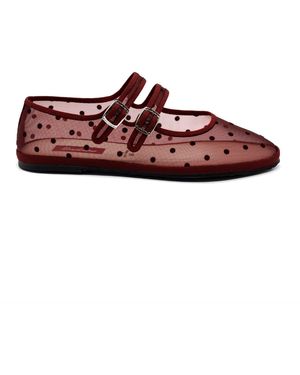 Gondolina Shoes Carnival Burgundy Polka-Dot Mesh Double-Strap Mary Jane Shoes – Made - Red