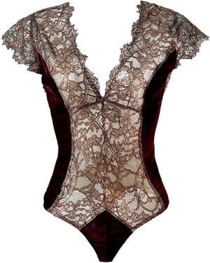 Carol Coelho Time Travel French Lace & Velvet Bodysuit - Metallic