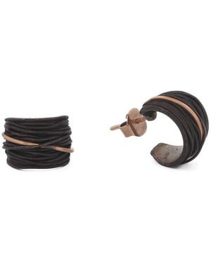Ebru Jewelry Sterling & Leather Hoop Earring With Accent - Black