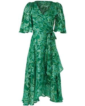 SACHA DRAKE Garden Maze Silk Rayon Wrap Dress - Green