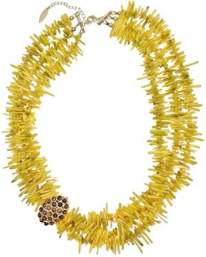 Farra Bohemian Vibrant Multi-Layer Coral Bamboo Statement Necklace - Yellow