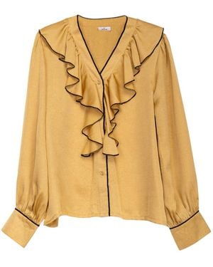 Niza Ochre Long Sleeved V-Neck Blouse - Metallic