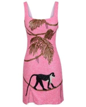 Oceanus St. Barth Hand-Beaded Crystal Dress - Pink