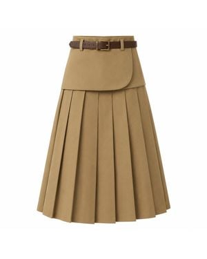 FRONT ROW SHOP Double-Layered Pleated Gabardine Skirt Camel - Natural
