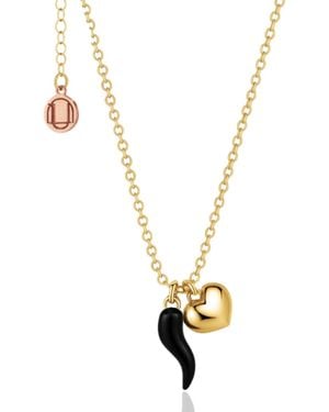 Unaloe Vermeil Enamel Cornicello Necklace With Heart Charm – Handmade Italian Good Luck Symbol - Metallic
