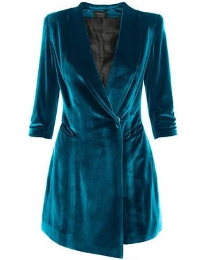 AVENUE No.29 Asymmetric Velvet Blazer Dress - Blue