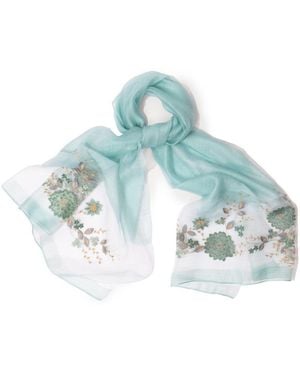 Saachi Botanical Embroidered Aqua Scarf - Blue