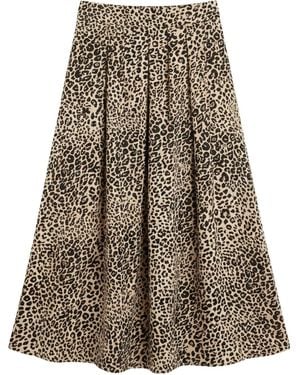 LAtelier London Midi Leopard Skirt With Side Split - Natural