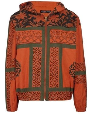 Nesavaali Rust Boho Printed Bomber Jacket - Orange