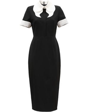 Julia Allert Polished Fitted Midi Short Sleeve Dress - Black