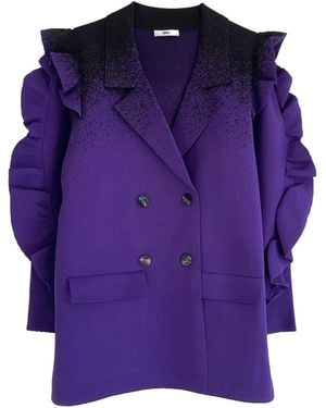 Arto. Eco Double-Breasted Knit Blazer With Detachable Ruffles Sleeves - Purple