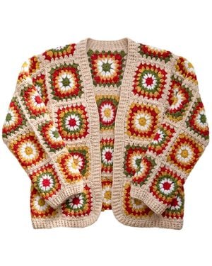 Ana Chic Cream Boho Granny Square Handmade Crochet Cardigan - Orange