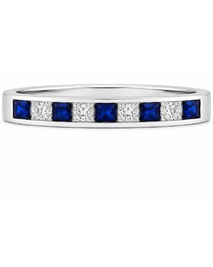 Artisan 18K Princess Cut Sapphire & Diamond Channel Band Ring - Blue