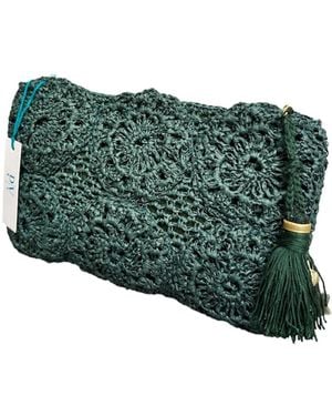 Perlavera Raffia Summer Dark Handcrafted Clutch - Green