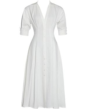 Miss Circle New York Palina Lyocell Pleated Midi Preppy Shirt Dress - White