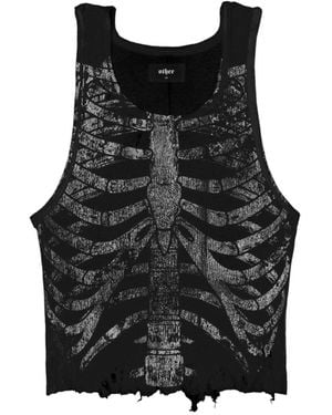 Other Distressed Printed Cotton Tank Top - Black