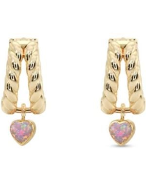 BLOOMTINE | Earth Angel HQ Loves Frequency Micro Plated Fire Opal Heart Huggies - Metallic