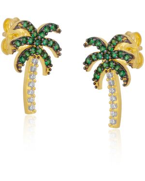 Spero London Palm Tree Sterling Stud Earrings - Yellow
