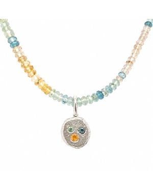 Zoe Alexandria Jewellery Aquamarine Beaded Necklace & Sapphire Bubble Charm - Metallic