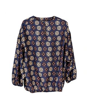 ELOI Tell Geometric Print Loose Fit Top - Blue