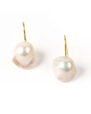 The Link Between Nora Luster Baroque Vermeil Hook Earring - White
