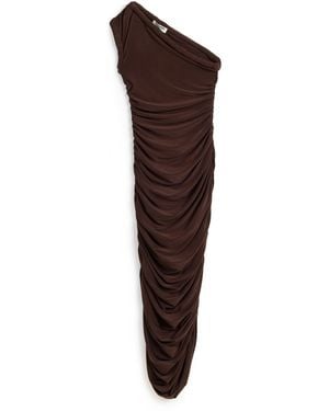 Nocturne Twist Detail One-Sleeve Maxi Dress - Brown