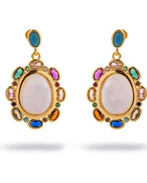 Ebru Jewelry Empress Baroque Pearl Gemstone Drop Earrings - Metallic