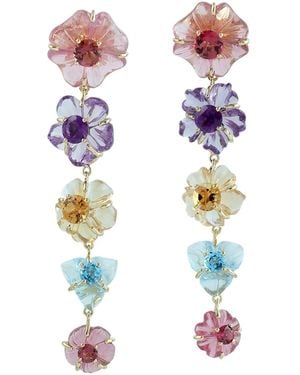 Artisan Mixed Gemstone Carved Flower Drop Earrings - Pink