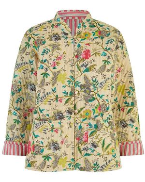 Yumi' Stone Floral Print Reversible Cotton Quilted Jacket - Yellow