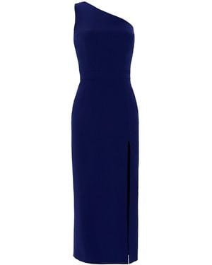 Nomi Fame Dori Royal Asymmetric Neckline Midi Dress With A Slit - Blue