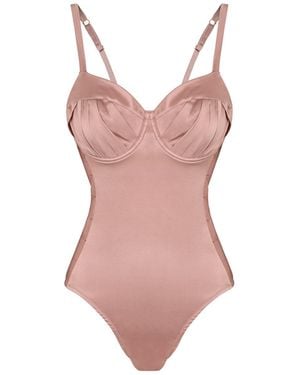Caskade London Artemis Structured Silk Satin Bodysuit - Pink