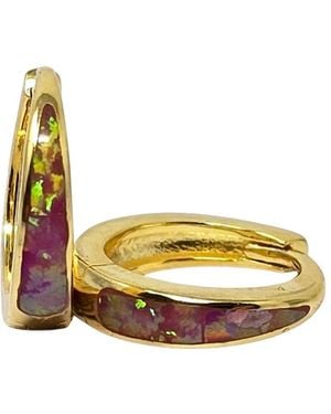 Harfi Tapered Opal Plated Hoop Earrings - Metallic