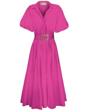 ALINA CERNĂTESCU Oman Hot Midi Office Shirt Poplin Cotton Dress - Pink
