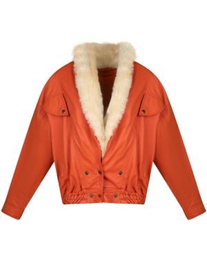 Zasta Studio Highball Faux Fur Lining Bomber Leather Jacket - Orange