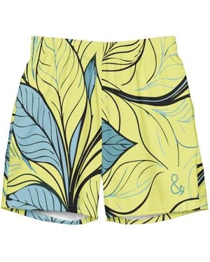 Anchor and Crew Exotic Leaves Pattern Recycled Fabric Swim Shorts - Yellow