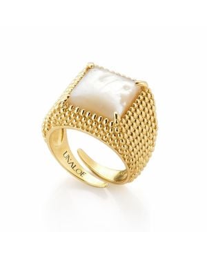Unaloe Adjustable Square Ring-Plated With Mother Of Pearl - Metallic